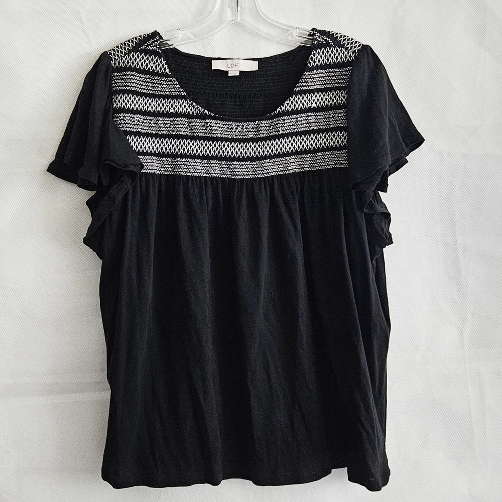 Loft Black Smocked Top 100% Cotton